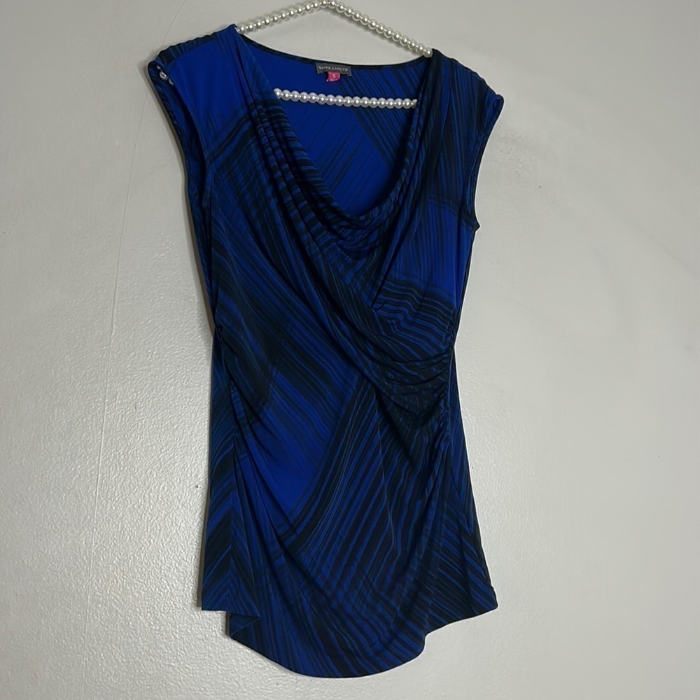 Vince Camuto sleeveless drape front black and blue women’s small top